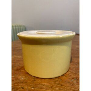 Vintage Yellow Stoneware Salt Cellar With Lid Made In USA